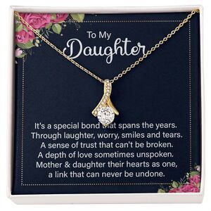 To My Daughter Our Special Bond Ribbon Necklace Gold Tone Standard Box